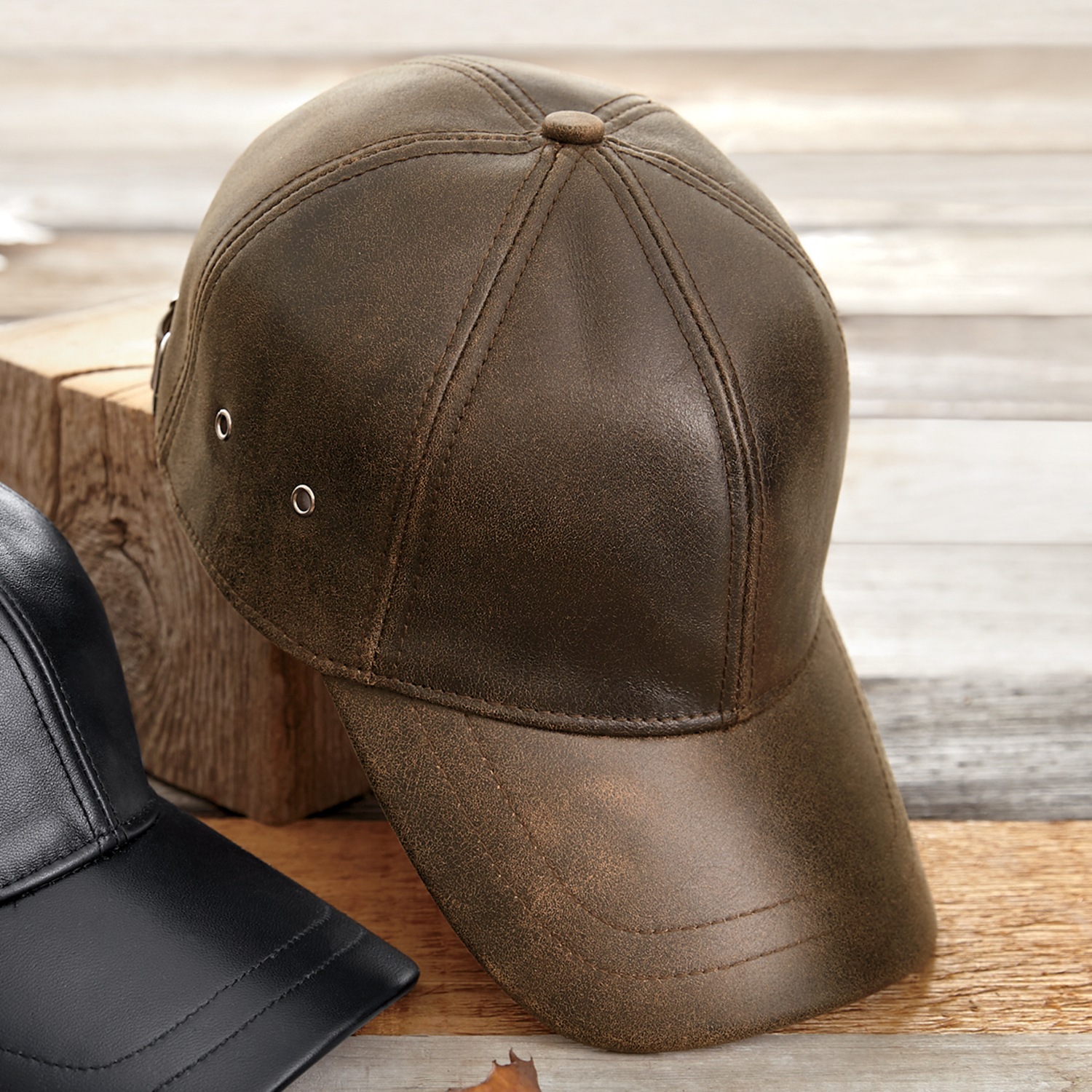 Brown leather baseball sales hat