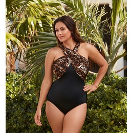 Crossover Leopard-Print Tank Swimsuit, , large