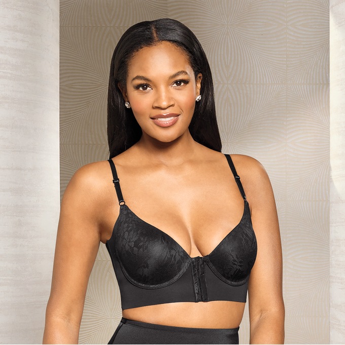 Fleur Back-Smoother Front-Close Women&rsquo;s Bra with Posture Support, Black, large