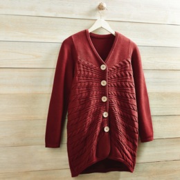 Katrina Button-Front Cardigan Sweater with Cable Knit Detail, , large