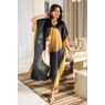 Mystere Long Wearable-Art Satin Caftan with Portrait Print, Black Gold Multi, large