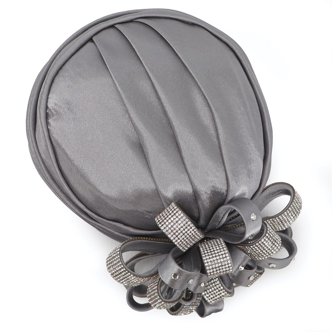 Embellished Satin Flower Turban, , large