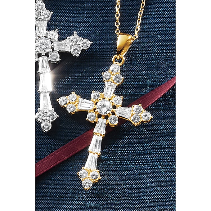 Cubic Zirconia Cross Pendant, , large