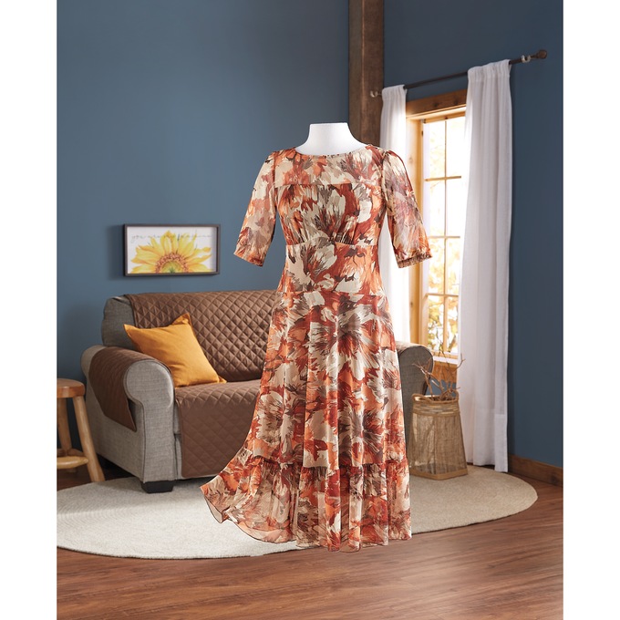 Autumn Floral Fit-and-Flare Dress, , large