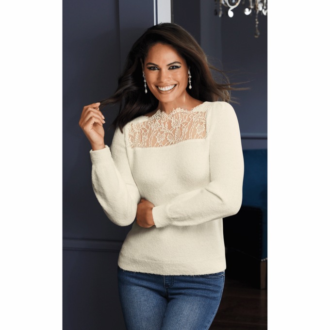 Leah Lace Rib Sweater, , large