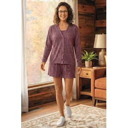 3-Piece Women&rsquo;s PJ Set with Cardigan, Tank Top and Shorts in Soft Rib Knit, , large