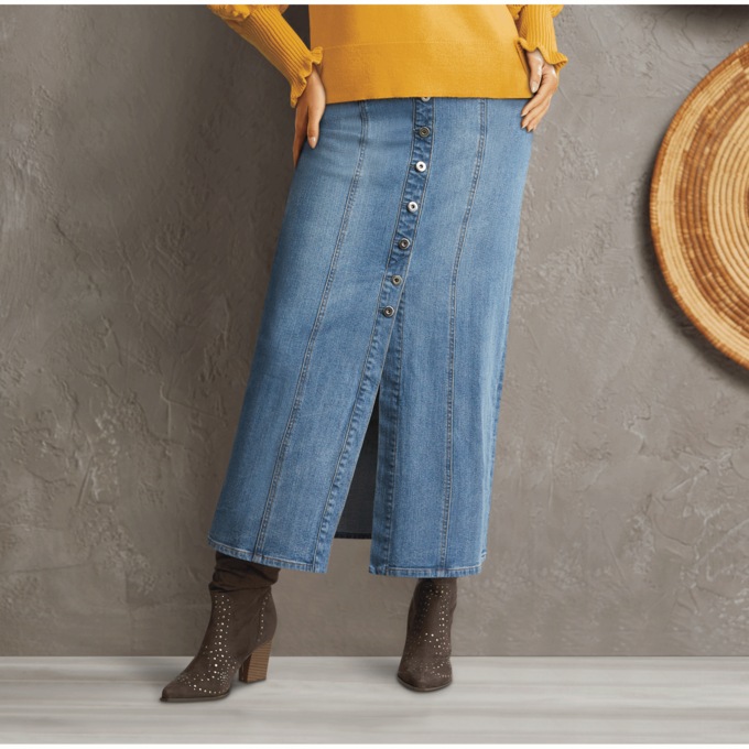 Ava Button Front Denim Skirt, , large