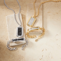 Men's Crystal Dog Tag &amp; Bracelet Set , , large