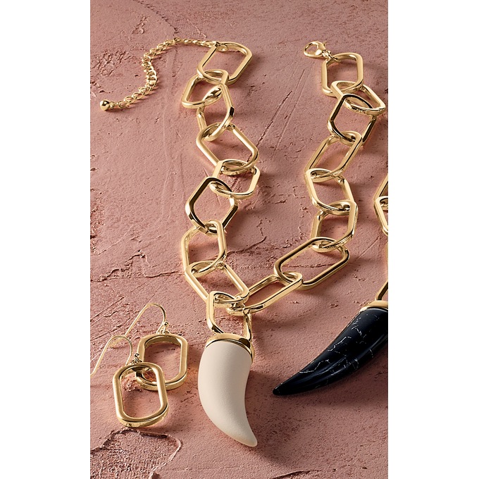 Faux-Stone Paperclip Necklace and Earring Set, , large