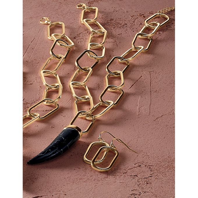 Faux-Stone Paperclip Necklace and Earring Set, , large