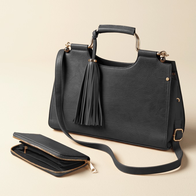 2-Piece Tassel Satchel, , large
