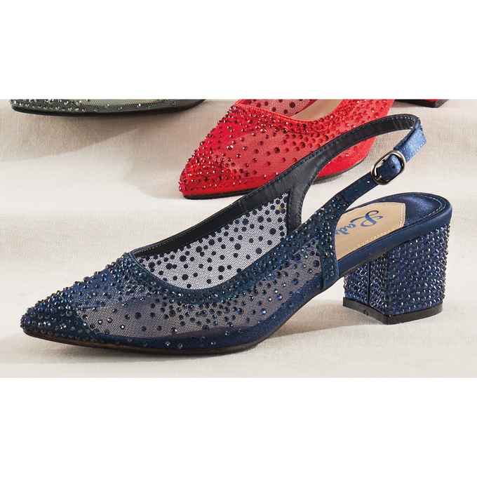 Lady Couture Rhinestone Demi Slingback for Women with 2.5" Block Heel and Adjustable Ankle Strap, , large