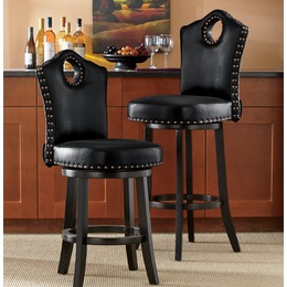 High-Back Swivel Bar Stool with Nailhead Trim, , large