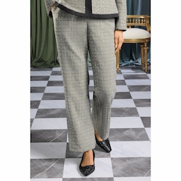 Ashton Houndstooth Sequin Flared-Leg Pant with Rhinestone Button for Women, , large