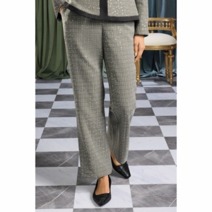 Ashton Houndstooth Sequin Flared-Leg Pant with Rhinestone Button for Women, , large