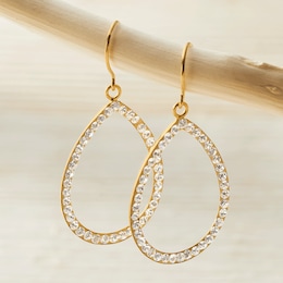 10K Gold Cubic Zirconia Teardrop Earrings, , large