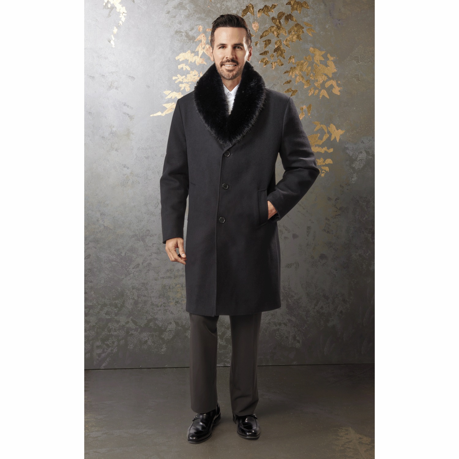 Frank Faux-Fur Collar Coat | Midnight Velvet