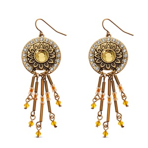Tapestry/Crystal Medallion Earrings, , large