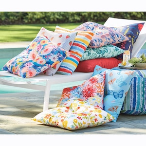Button-Tufted Outdoor Pillow, , large