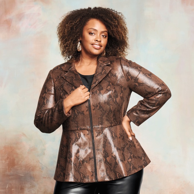 Faux-Snakeskin Peplum Jacket, , large