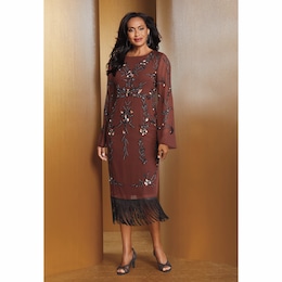 Bernadette Embellished Fringe Dress, , large