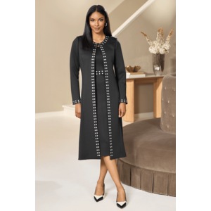 Beverlie Classic Jacket Dress for Women with Stud Accents, , large