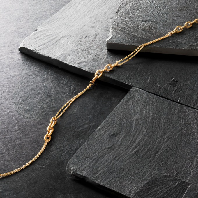 10K Gold Oval Link Station Necklace, , large
