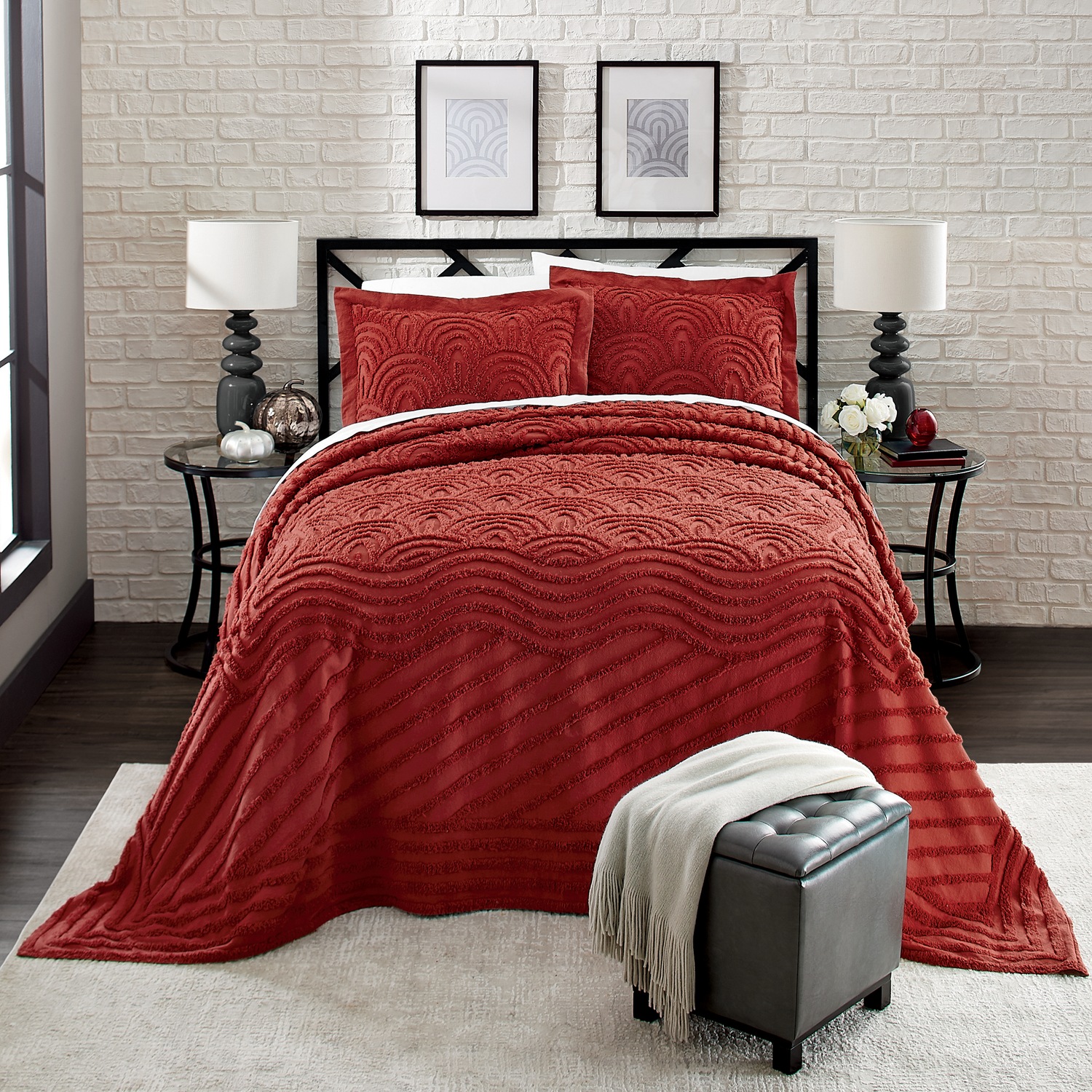 Deco Chenille Bedspread and Sham Midnight Velvet