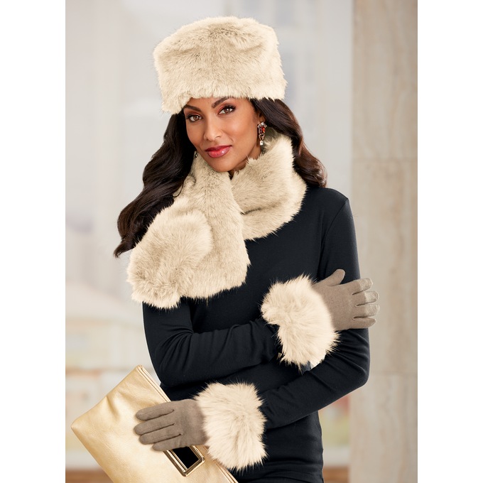 Monroe Faux-Fur Collar, Ivory, large