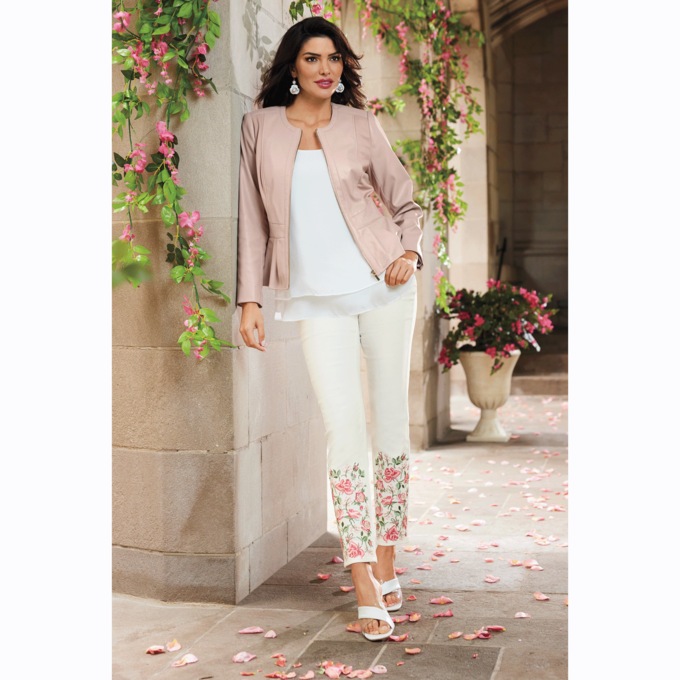 Gracie Floral Embroidered Slim-Leg Jean, , large