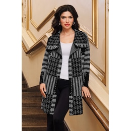 Patti Patchwork Check Duster Cardigan with Shawl Collar, , large
