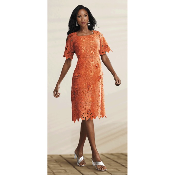 Appliqué Lace Dress, , large