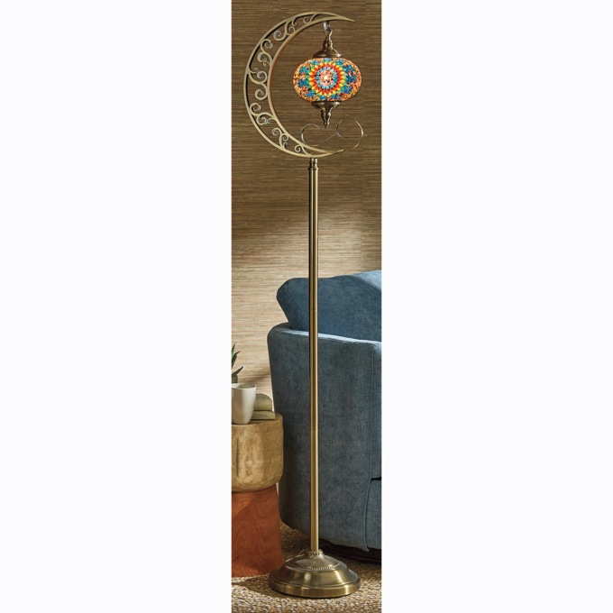 Mosaic Stained Glass Moon Floor Lamp, , large