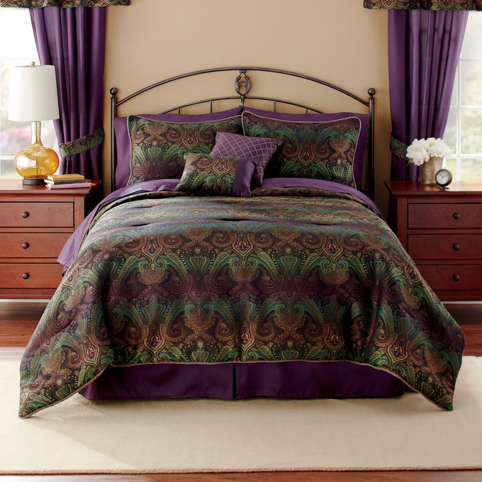 Ombre Jacquard 10-Piece Bed Set and Window Treatments, , large