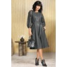 Lyra Faux-Leather A-Line Dress with Eyelet Cutouts and Balloon Sleeve, , large
