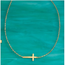 10K Gold Horizontal Cross Necklace, , large