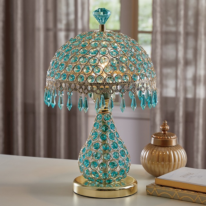 Crystal Table Lamp, Teal, large