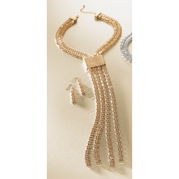 Fringe Drop Necklace and Earring Set, , large