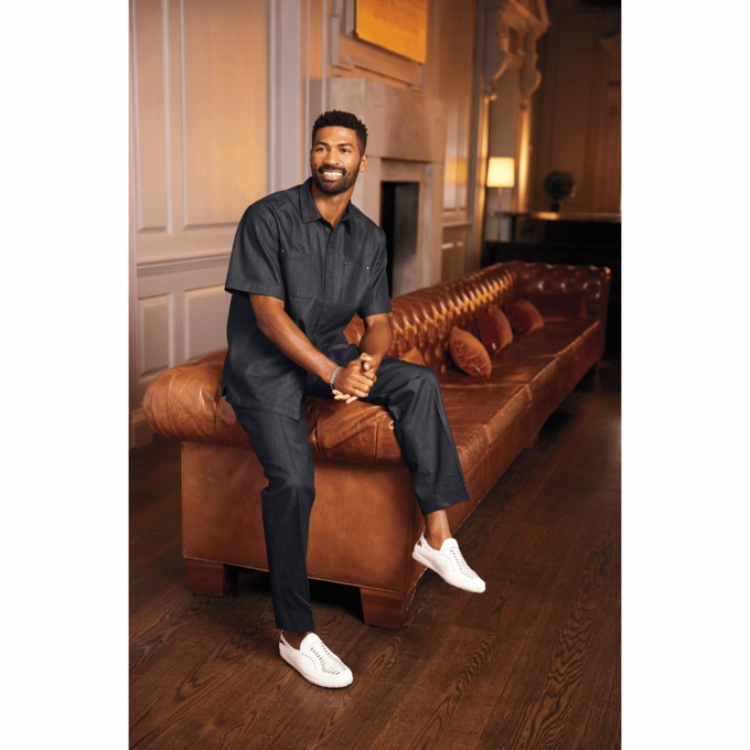 Stacy Adams Short-Sleeve Denim Pant Set, , large