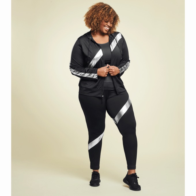 Metallic Stripe Active Set with Zip-Up Hoodie + Legging, , large
