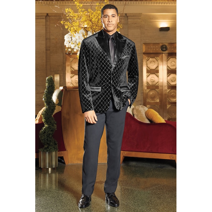  LaJuan Men&rsquo;s Diamond-Pattern Velvet Dress Jacket with Satin Trim, , large