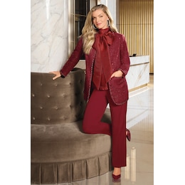 Alouette 4-Piece Women's Pant Suit with Sequin-Tweed Jacket and Statement Bow, , large