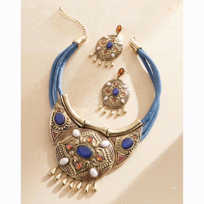 Multi/Blue Stone Necklace & Earrings Set, , large