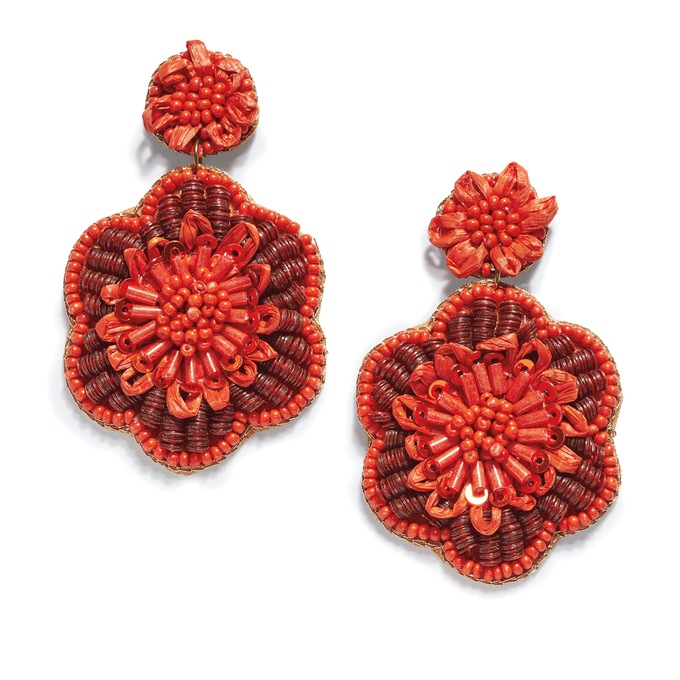 Red Bead Flower Earrings, , large