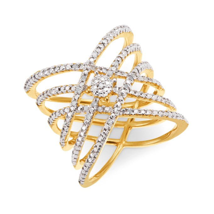 Diamond Cluster Open Crisscross Ring, , large