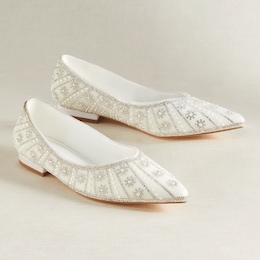 Pearl and Rhinestone-Embellished Satin Flat with Memory Foam Footbed, , large