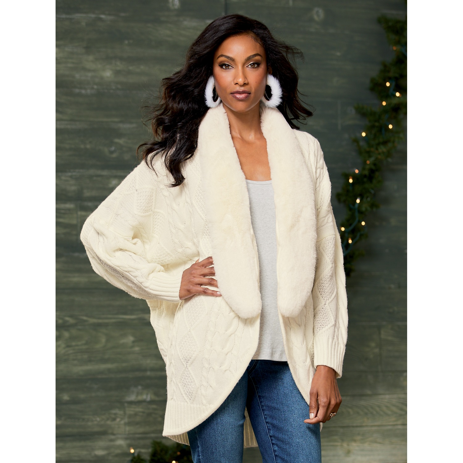 Diana Faux Fur Trimmed Cardigan Midnight Velvet