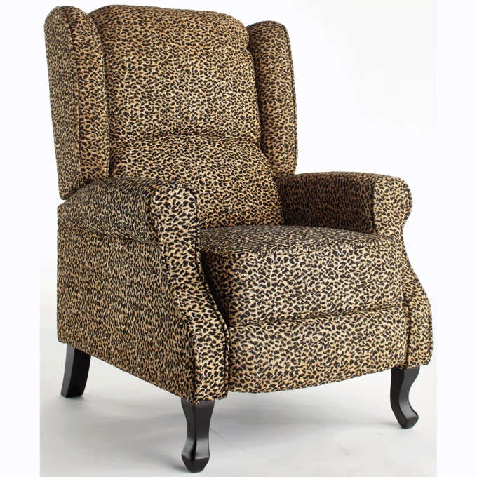 Microfiber Wingback Recliner, Leopard Print, large