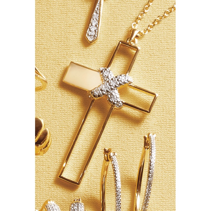 Men's Diamond Cross Open Pendant, Gold over Sterling Silver, large