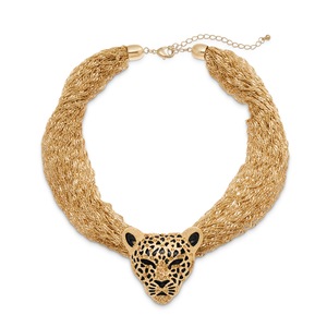 3-D Leopard Necklace, Goldtone, large